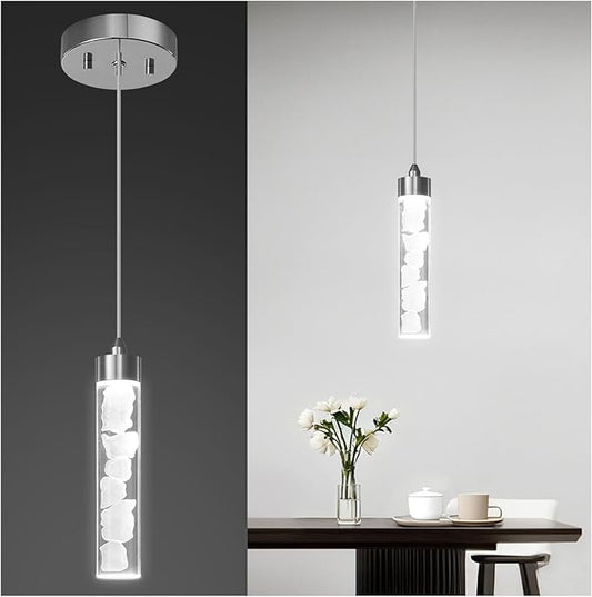 Pendant Lights Kitchen Island, Modern Mini Pendant Light Fixtures with Crystal Stone, Dimmable LED Chandelier, Chrome Hanging Light Fixture for Dining Room Hallway, 3000K/4000K/5000K Adjustable, ETL