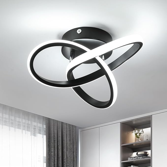 Modern LED Ceiling Light 19W Spiral Design 3000K/4500K/6500K 3 Color Modes Swichable Ceiling Lighting Fixtures, Ceiling Lamps for Aisle Hallway Balcony Bedrooms Kitchen (Black)