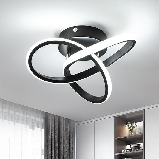 Modern LED Ceiling Light 19W Spiral Design 3000K/4500K/6500K 3 Color Modes Swichable Ceiling Lighting Fixtures, Ceiling Lamps for Aisle Hallway Balcony Bedrooms Kitchen (Black)
