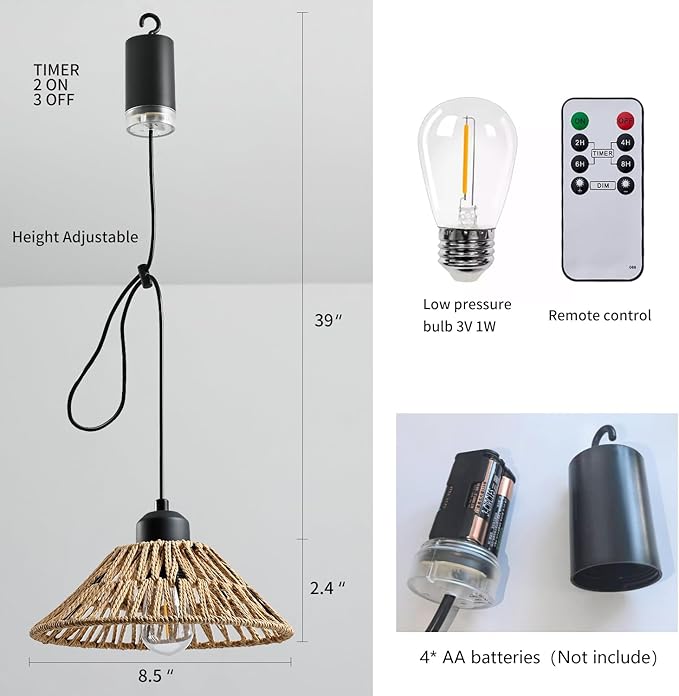 HuixuTe Battery Operated Hanging Outdoor Chandelier, Gazebo Lights Outdoor Pendant Light with Remote Control,4*AA Battery Powered (Not Included), for Gazebo, Porch, Patio Decor-2 Pack