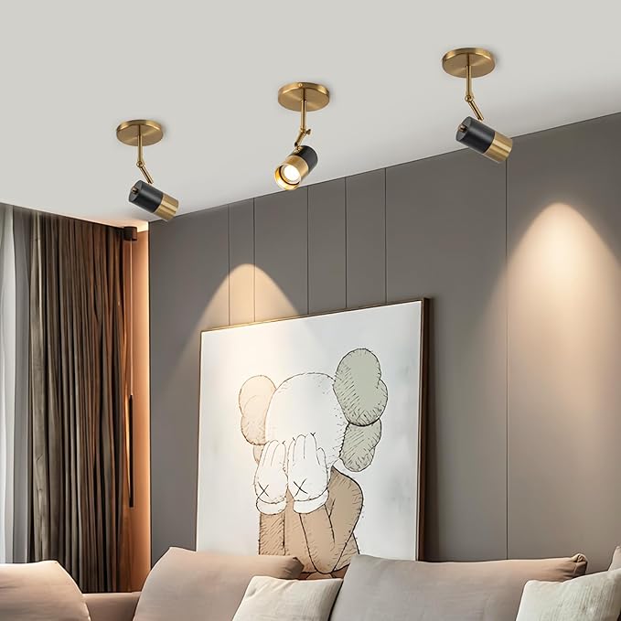 Modern Ceiling Spotlight, Gu10 Spot Lights Indoor with 350° Pivoting, 2-Packs Adjustable Directional Spotlight Indoor, Black and Gold Ceiling/Wall Light for Gallery, Cabinet, Hallway