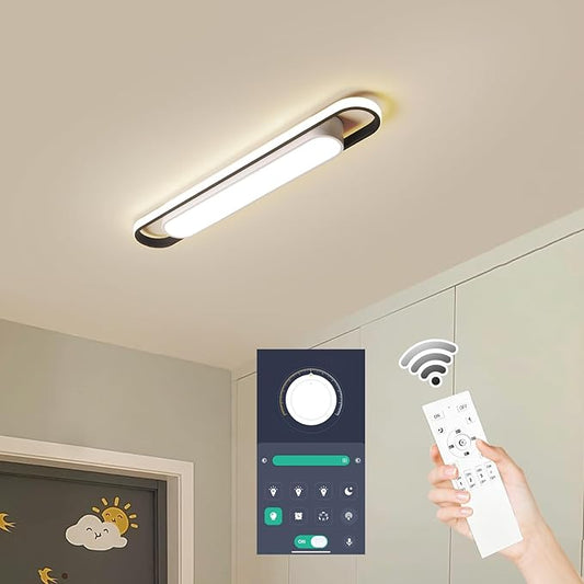 Modern LED Smart Ceiling Light,28.3" Flush Mount Ceiling Lamp, 40W Dimmable Linear Metal Chandelier Light Fittings for Kitchen Laundry Garage Dining Room Office Hallway Closet Aisle