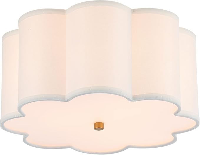 Semi Flush Mount Ceiling Light Fixture, Modern Close to Ceiling Lamp with Cream White Fabric Drum Shade for Nursery Kids Room Bedroom Kitchen Hallway Entryway 3-Light