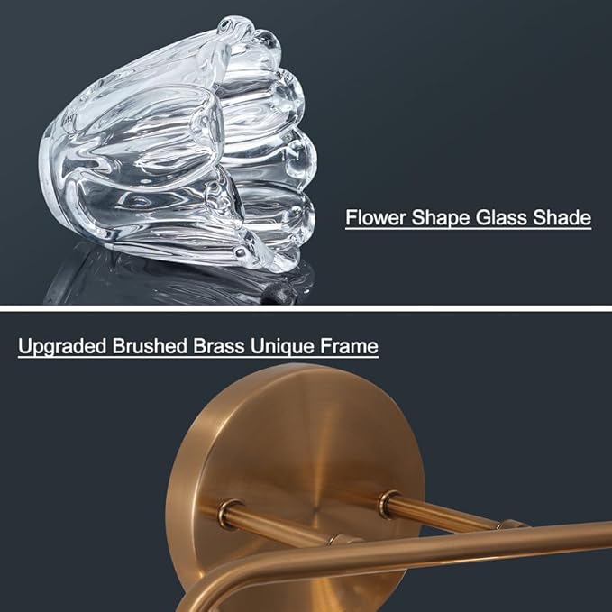 Daunton Vintage Brass Vanity Light, 2-Light Bathroom Lighting Fixtures Over Mirror, Elegant Vanity Lighting for Bathroom with Clear Glass Shade, Gold Wall Sconce Lighting for Bedroom, Living Room