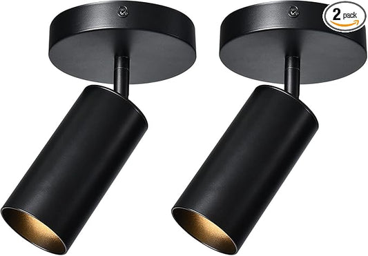 Black Ceiling Light, Gu10 Modern Ceiling Spotlight Angle Adjustment Downlight 2 Lights Wall Mount Lights for Living Room, Gallery, Cabinet, Hallway, Bedroom, Showrooms, Kitchen