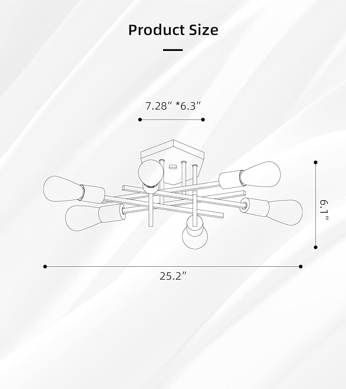 AIHYING Semi Flush Mount Modern Ceiling Light Fixture, Gold 6-Light Modern Mid-Century Chandelier Light Fixture for Hallway Bedroom Dining Room Entryway Foyer UL Listed