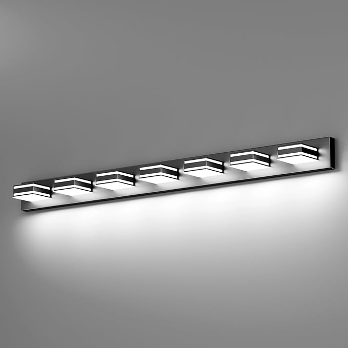 Ralbay 55inch Black Vanity Light for Bathroom 7-Light LED Modern Acrylic Matte Black Bathroom Wall Vanity Lighting Fixtures Over Mirror