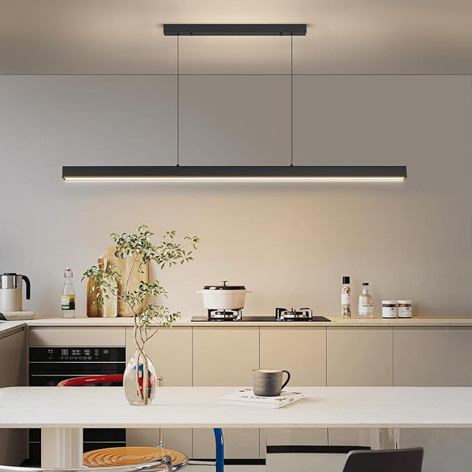 Modern LED Linear Pendant Light, 39IN Ceiling Chandlier Light Fixtures Hanging with Remote Control 3000k-6500K Adjustable Color Temperature Island Light for Dining Room, Kitchen
