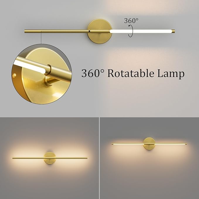 40Inch Hardwired Gold Wall Sconces Set of Two,360° Rotate Modern Linear Wall Light 30W Gold Vanity Light 3000K for Bathroom, Living Room(2 Pack)