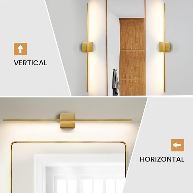 Gold Bathroom Light Fixtures Over Mirror - 39 Inch Dimming Bathroom Vanity Light 28W 3500K LED Vanity Light Bar Modern Wall Sconce Lighting for Mural