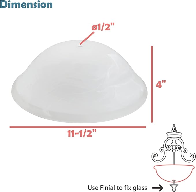 Aspen Creative 25002-65-1 Replacement Alabaster Glass shade for Flush Mount or Semi-Flush Mount, 1/2" Center Hole, 11-1/2" Diameter x 4" Height