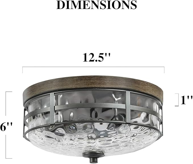 KSANA Farmhouse Faux Wood Flush Mount Ceiling Light Fixture with Water Ripple Glass for Bedroom, Hallway, Kitchen, Dining & Living Room, Foyer and Bathroom