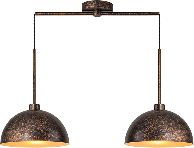 2 Light Copper Pendant Lights Kitchen Island, Farmhouse Dome Pendant Light Fixture with Metal Shade Adjustable Cord for Dining Room, Over Table