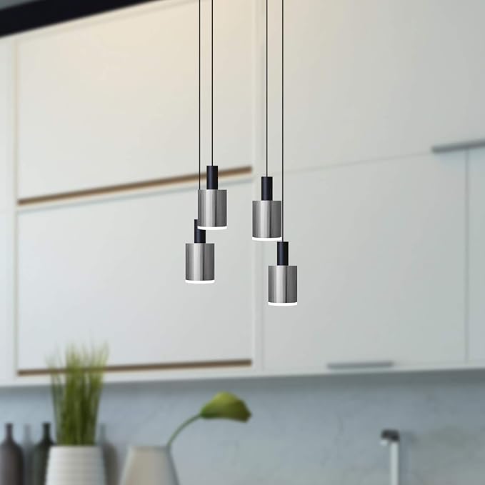 Virgo 4 Mini Pendant Lighting Black-Nickel - LED Hanging Light Fixture for Kitchen Island, Bar, Foyer - Cluster Pendants - Dimmable, Adjustable Wire, Lamp Bulb Included