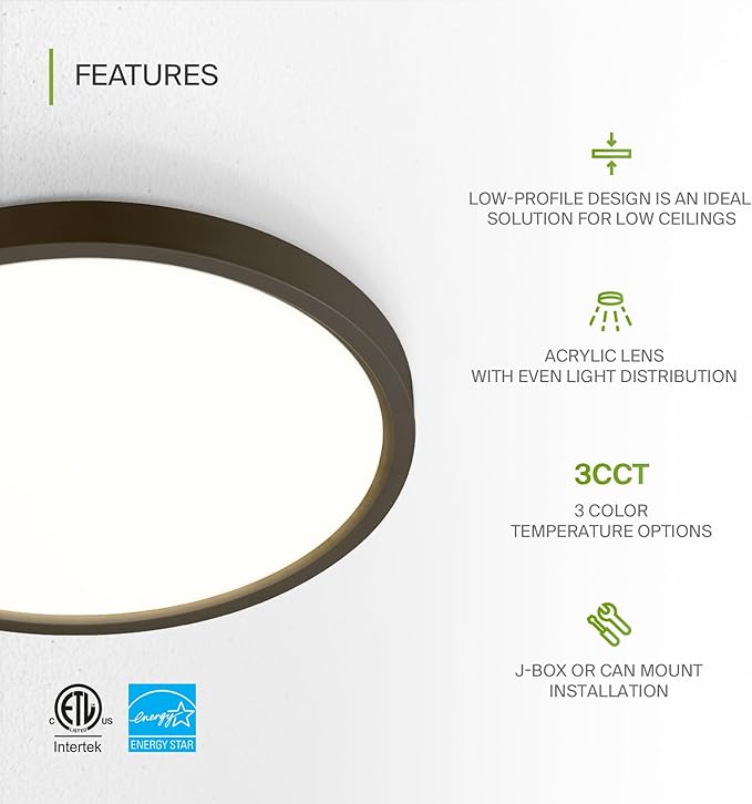 ASD LED 9" Round Flush Mount Light | 18W 1460LM 3000-5000K 120V | 3CCT, Dimmable, Ultra Slim, ETL Listed | Thin Surface Lamp, Bedroom Ceiling Lighting | Bronze, 6 Pack