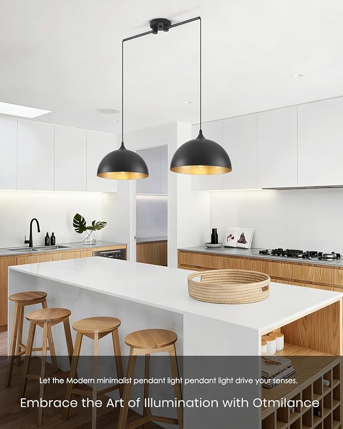 Black Pendant Lights Kitchen Island 2-Light, Black Dome Pendant Light, Kitchen Island Lighting, Dining Room Light Fixture, Island Pendant Lights for Kitchen, Dining Room, Bar, Cafe