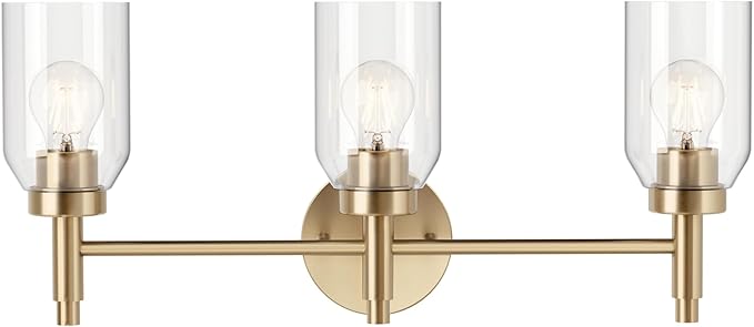 Kichler Madden 3-Light Bathroom Vanity Light Fixture with Clear Glass in Champagne Bronze, Modern Wall Mount Lighting for Single Vanity Mirror (10.5" x 24"), 55185CPZ