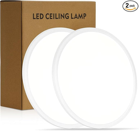 14.9 Inch 2PK LED Flush Mount Ceiling Light, ETL ,32W, 3343LM, 3000K/3500K/4000K/5000K/6500K CCT Selectable, 0.66in Ultra Thin Round Flat Panel Ceiling Light Fixture for Bedroom, Kitchen (White)