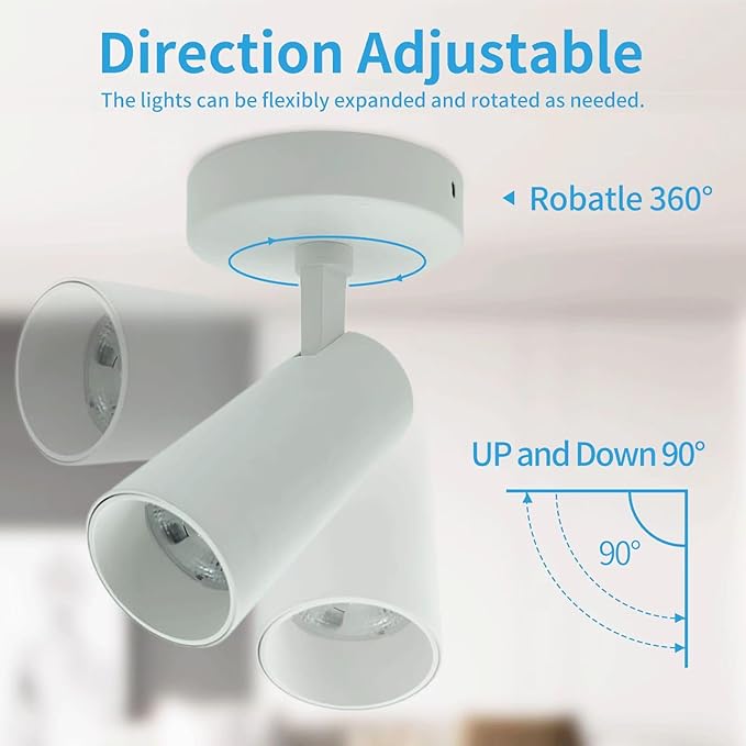 LED Ceiling Spotlight 5CCT 2700K/3000K/3500K/4000K/6000K Selectable Dimmable,Spot Light Indoor Adjustable Flush Mount Lights Fixture 12W CRI 90+, White, 1 Pack Tilt Angle Accent Lighting