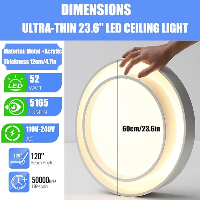 Simple Style Ceiling Lamp Decorative LED Three-Color Dimming Close to Ceiling Light Flush Mount Lighting Fixture Bedroom Living Room Study Children's Lamp