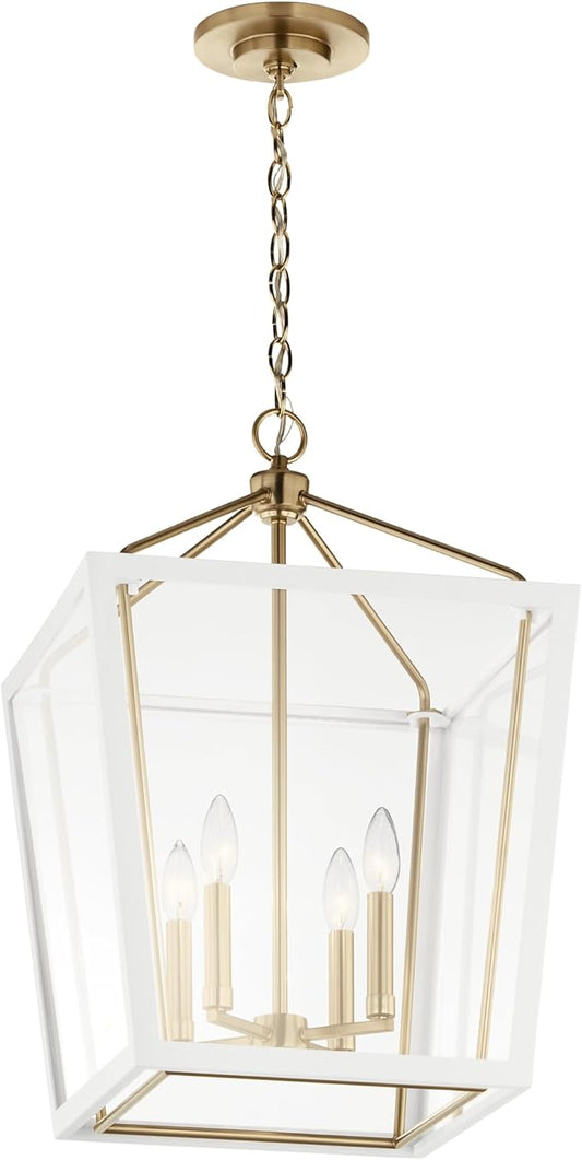 Kichler Delvin 4-Light Pendant, Updated Traditional Light with Clear Glass in Champagne Bronze and White, for Foyer, Dining Room, Living Room, Office, Bedroom, or Kitchen, 52619CPZWH