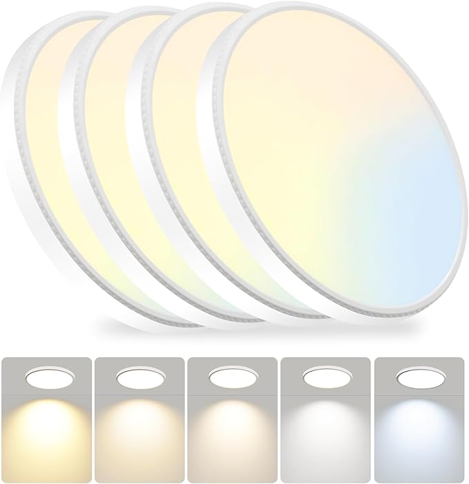 12Inch Dimmable LED Ceiling Lights, 5 Colors Selectable (3000K-6000K) Flush Mount, Ultra Thin (0.87Inch) for Living Room (White, 12in-4Pack(5 Colors))