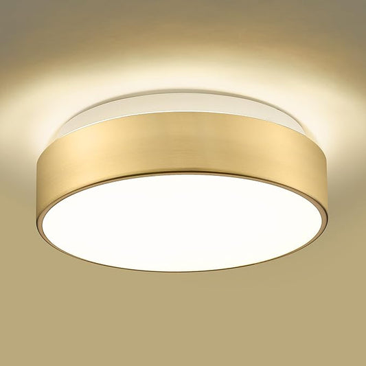 AUTELO 2-Light Close to Ceiling Light Fixture, 11 inch Frosted Glass Shade Flush Mount Ceiling Light Fixture in Antique Brass Finish, E26 Socket for Living Room Hallway Bedroom C3312 BRZ