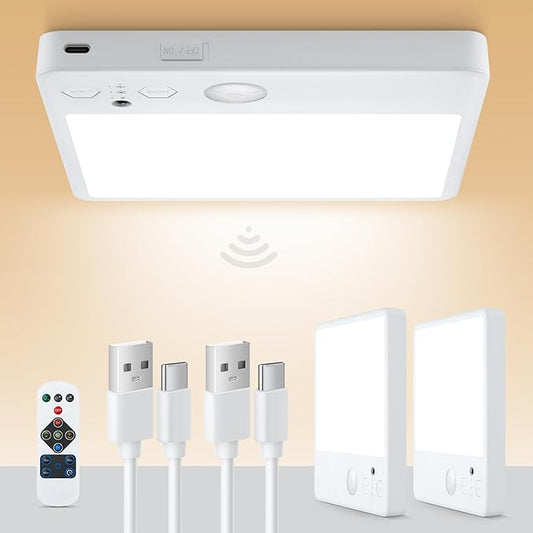 Motion Sensor Ceiling Light, 7000mAh Rechargeable Closet Light with Remote,2800K/4000K/6000K and Dimmable, Magnetic Wireless Shower Lamp for Bathroom|Stairs| Hallway(2PCS)