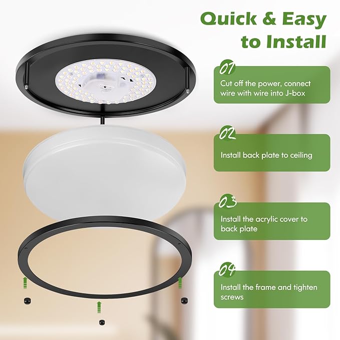 GoBright 16 Inch 50W LED Ceiling Lights, Dimmable Black Flush Mount Ceiling Light, 2700K/3000K/4000K/5000K/6500K Adjustable, 5400LM Super Bright Ceiling Lamp for Bedroom Kitchen Office, 1-Pack