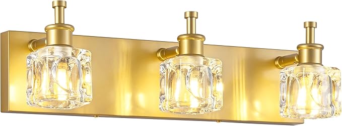 PRESDE Bathroom Vanity Lights Modern Crystal Gold 3 Light Bathroom Lights Fixtures Over Mirror Vanity Light for Bathroom