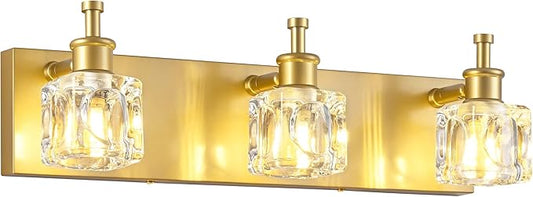 PRESDE Bathroom Vanity Lights Modern Crystal Gold 3 Light Bathroom Lights Fixtures Over Mirror Vanity Light for Bathroom