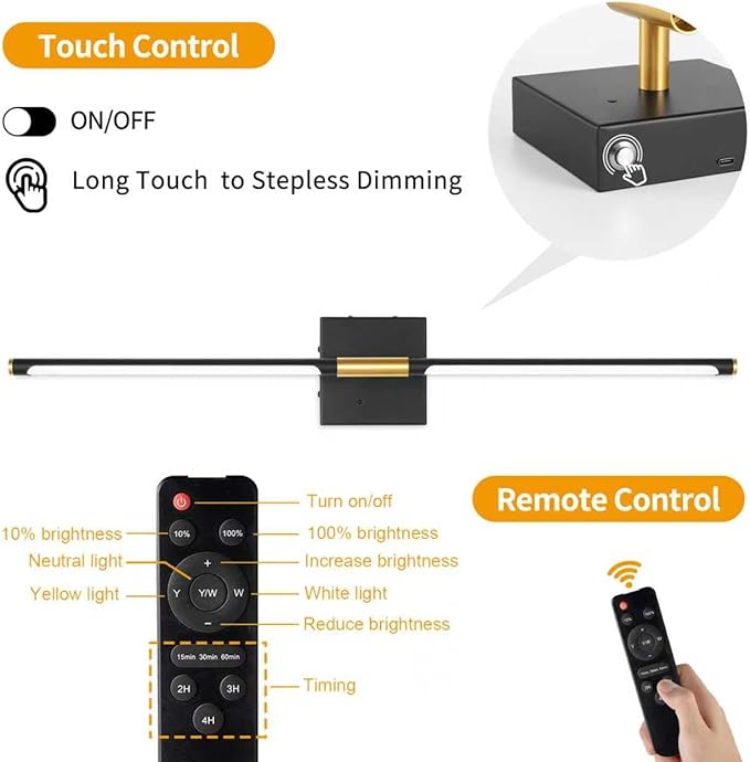 Morauroral 30 Inch Battery Operated Wall Sconces Set of Two, Dimmable Wall Sconces with Remote Control, Black Gold Rechargeable Sconces, LED Sconce Wall Light for Bedroom, Living Room, Bathroom
