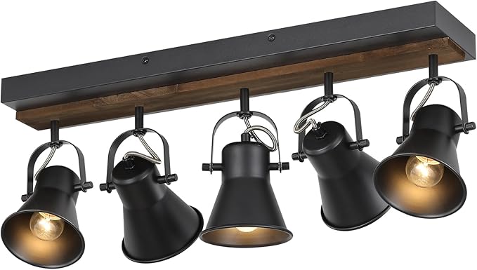 KEESFU 5-Light Track Lighting Kit,Black Semi Flush Mount Ceiling Light with 5 Rotatable Light Heads,Modern Farmhouse Lighting for Livingroom,Bedroom,Hallway,Art Wall,Bathroom,Kitchen.(5-Light)