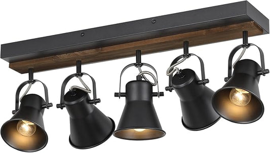KEESFU 5-Light Track Lighting Kit,Black Semi Flush Mount Ceiling Light with 5 Rotatable Light Heads,Modern Farmhouse Lighting for Livingroom,Bedroom,Hallway,Art Wall,Bathroom,Kitchen.(5-Light)