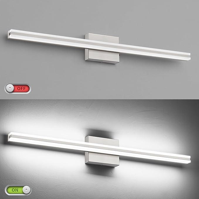 SOLFART Vanity Lights for Bathroom Brush Nickel Modern 32 Inches Bathroom Light Fixtures 5CCT LED Wall Lights