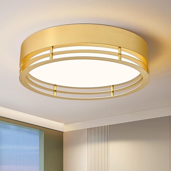 Gold Flush Mount Ceiling Light, Modern Dimmable LED Light Fixture, Minimalist Metal Ceiling Lamp for Bedroom Kitchen Laundry Room Hallway Entry 2700 K - 6000 K 5CCT 15.7 Inch