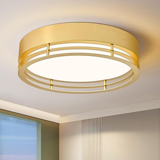 Gold Flush Mount Ceiling Light, Modern Dimmable LED Light Fixture, Minimalist Metal Ceiling Lamp for Bedroom Kitchen Laundry Room Hallway Entry 2700 K - 6000 K 5CCT 15.7 Inch