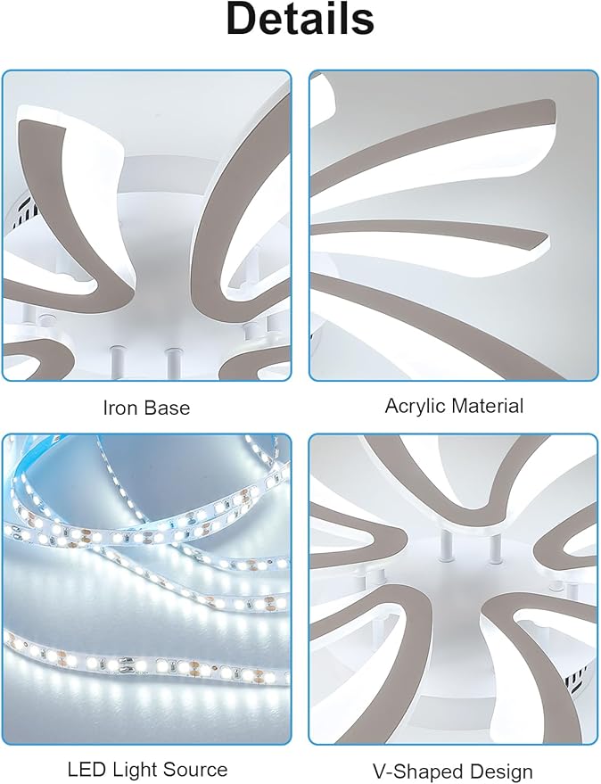 Goeco Modern Ceiling Light, 27.5'' LED White Acrylic V-Shaped Flush Mount Ceiling Lights, 6500K Ceiling Light Fixture for Living Room, Dining Room, Bedroom, Kitchen