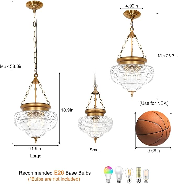 3-Light Brown Bronze Pendant Lights with 12In Floral Glass, Penant Lighting Fixtures with Adjustable Chain, Vintage Pendant Lights Kitchen Island, Hanging Light Fixtures for Dining Room, Entryway, E26