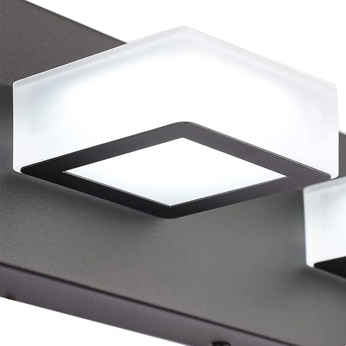 Ralbay 46inch Matte Black Vanity Lights 7 Lights Dimmable 5 Color Temperature Acrylic Modern LED Black Vanity Lighting for Bathroom