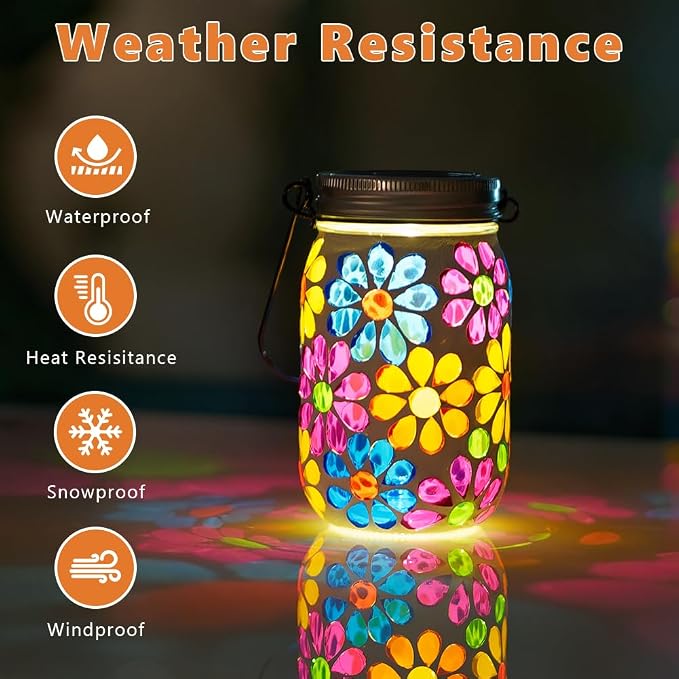 Stargarden 4Pack Mosaic Solar Lantern ,Mosaic Lights ,Outdoor Hanging Jar Lights ,Waterproof Solar Lamps for Tree, Garden, Patio, Yard, Outdoor(Flower)