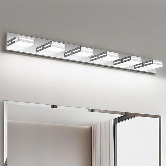 LED Modern Bathroom Light Fixtures, 6-Light 48-Inch Chrome Vanity Lights for Bathroom Lighting Fixtures Over Mirror, 6000K Cool White 350° Rotatable Wall Lamp