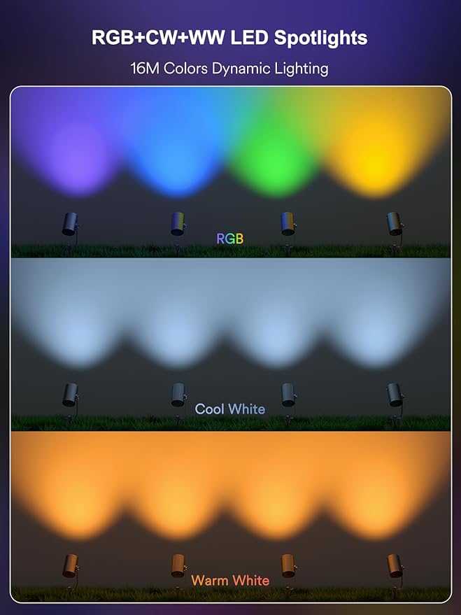 ANGELHALO Smart Landscape Spotlights, 4 Pack RGBW Pathway Lights, 2000LM Dimmable, IP65 Waterproof, Compatible with Alexa, Outdoor Decoration
