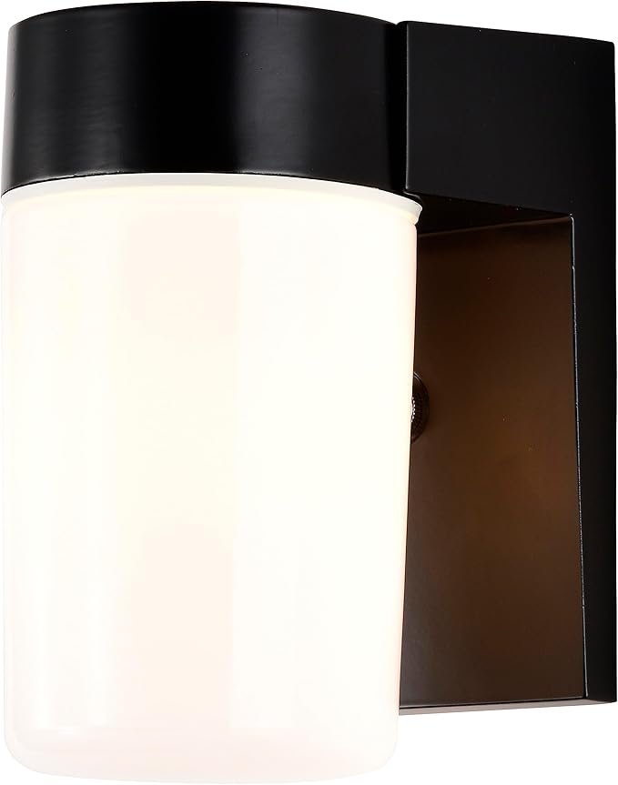 Nuvo Lighting SF77/137 Utility Fixture Die Cast Aluminum Durable Outdoor Wall Mount Porch and Patio Light with White Glass Cylinder, Black