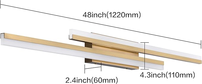 PRESDE 48 Inch Bathroom Light Fixtures Brushed Gold Vanity Light Bar LED Modern Bath Lighting Over Mirror Dimmable