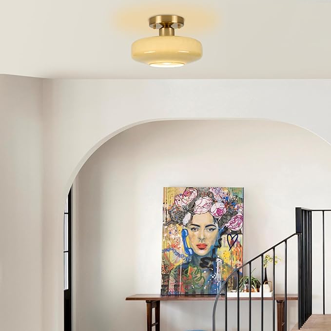 Modern Ceiling Light,10.24 inch,Olive Green Milk Glass Shade, Semi Flush Mount Light Fixture for Hallway, Entryway, Laundry Room