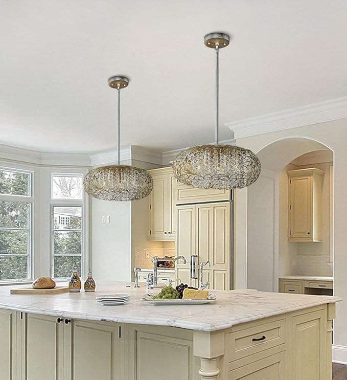 Maxim Arabesque-Seven Light Pendant in Crystal style-18 Inches Wide by 8 inches high-Golden Silver Finish-Beveled Crystal Glas