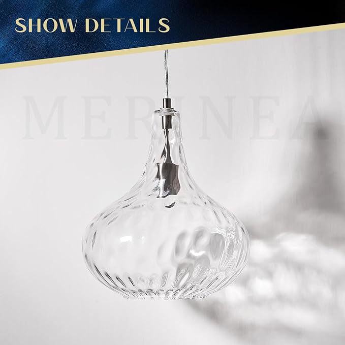 Hammered Glass Pendant Light for Kitchen Island, 11-Inch Modern Brushed Nickel Hanging Light Fixture for Sink, Dining Room, Hallway, Living Room