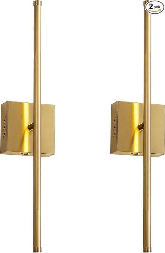 KARTOOSH 20.4 Inch Hardwired Wall Sconces Set of Two, 3000K Warm White Dimmable Modern Wall Sconces, 350° Rotate LED Light Fixtures Wall Lamp for Bathroom Living Room Bedroom Bedside, Brushed Brass