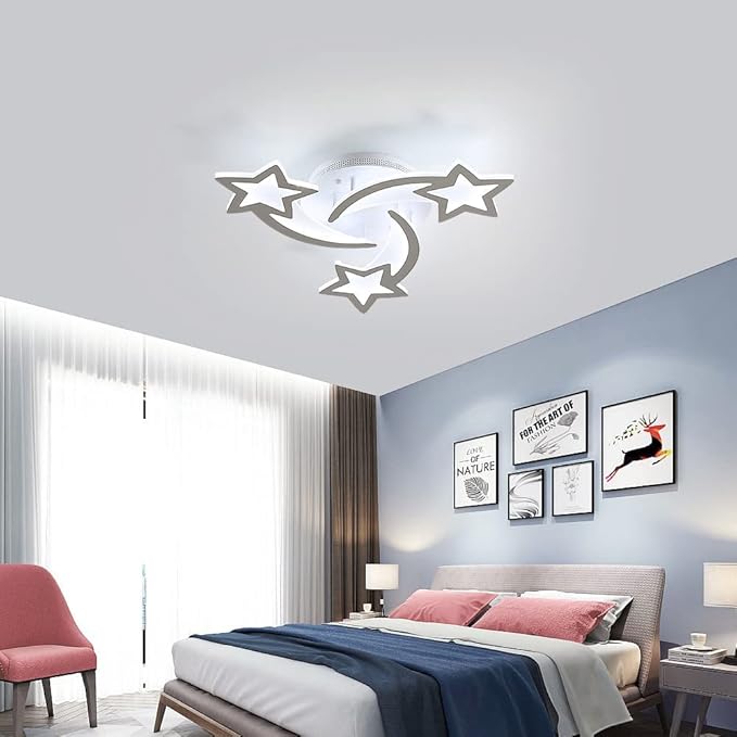 Becailyer Modern LED Ceiling Light, 45W 3-Head Star Shape Flush Mount Ceiling Lamp, Dimmable Remote Control Close to Ceiling Light Fixtures for Bedroom Dining Room Hallway Asile, White